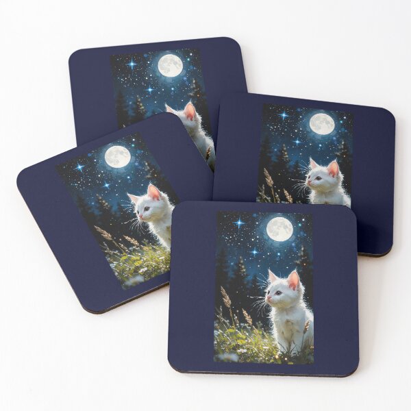 Item preview, White cat under the moon designed and sold by WizardsCove.