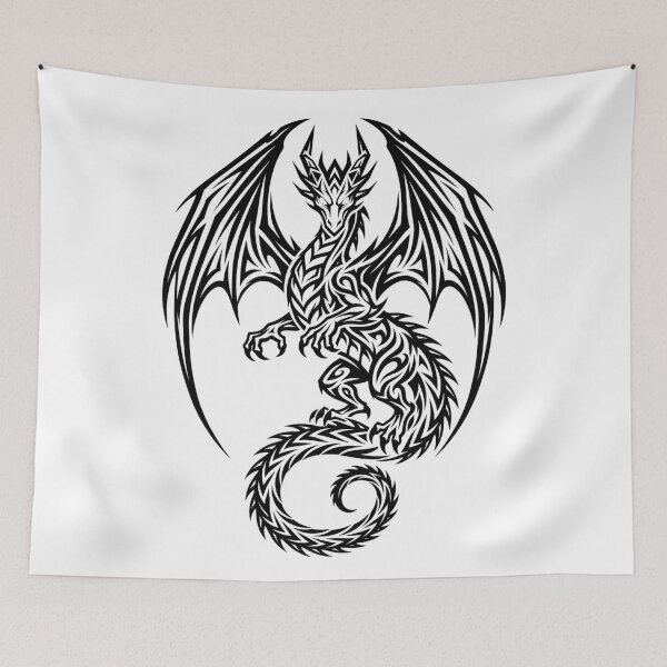 Item preview, Majestic Winged Dragon Encircled by Wings – Tribal Dragon Guardian Tattoo Design designed and sold by DragonSerpent Ink.