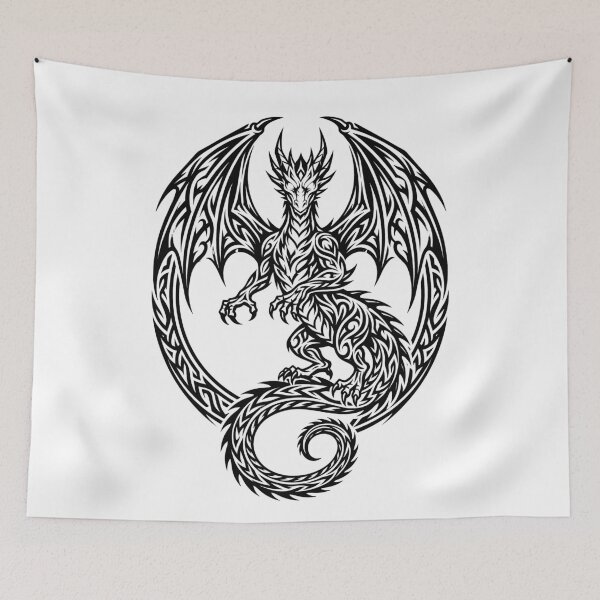 Item preview, Round Dragon Medallion Design – Celtic Knot Frame Tribal Dragon Illustration designed and sold by DragonSerpent Ink.