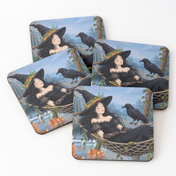 Item preview, The Witch and Her Raven Taking a Midnight Nap in a Hammock. designed and sold by DibujandoPorfa.