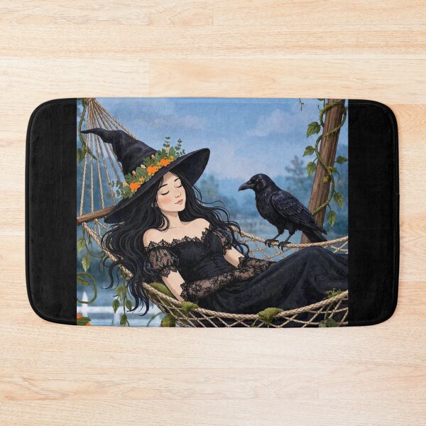 Item preview, The Witch and Her Raven Taking a Midnight Nap in a Hammock. designed and sold by DibujandoPorfa.