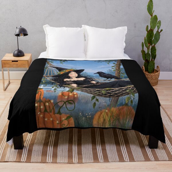 Item preview, The Witch and Her Raven Taking a Midnight Nap in a Hammock. designed and sold by DibujandoPorfa.