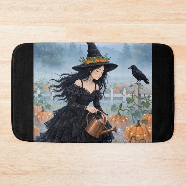 Item preview, The Witch and Her Raven Watering Their Pumpkin Patch. designed and sold by DibujandoPorfa.