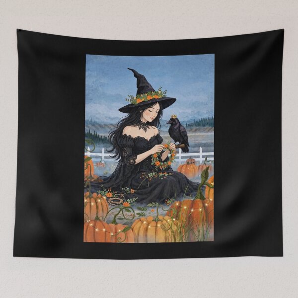 Item preview, The Witch and Her Raven Making a Wildflower Crown designed and sold by DibujandoPorfa.