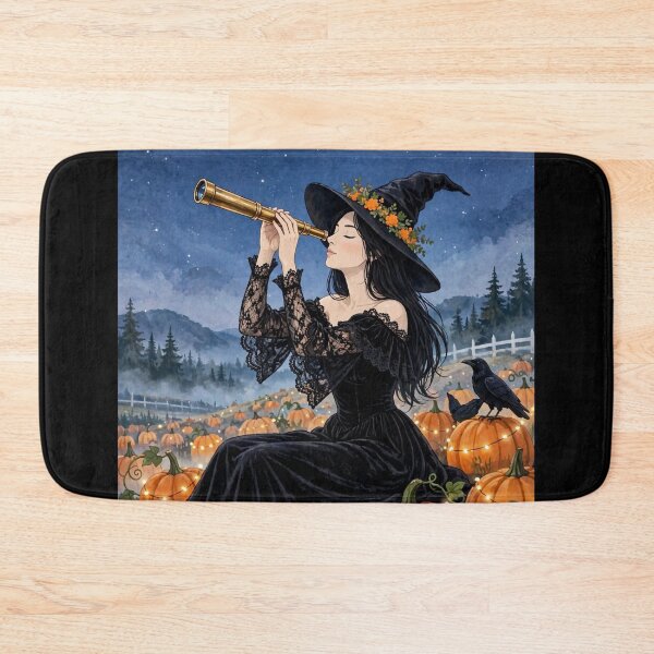 Item preview, The Witch and Her Raven Stargazing Through a Telescope. designed and sold by DibujandoPorfa.