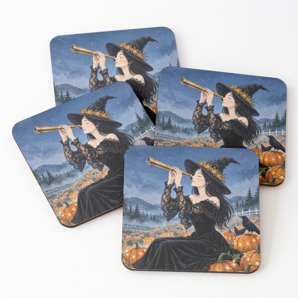 Item preview, The Witch and Her Raven Stargazing Through a Telescope. designed and sold by DibujandoPorfa.