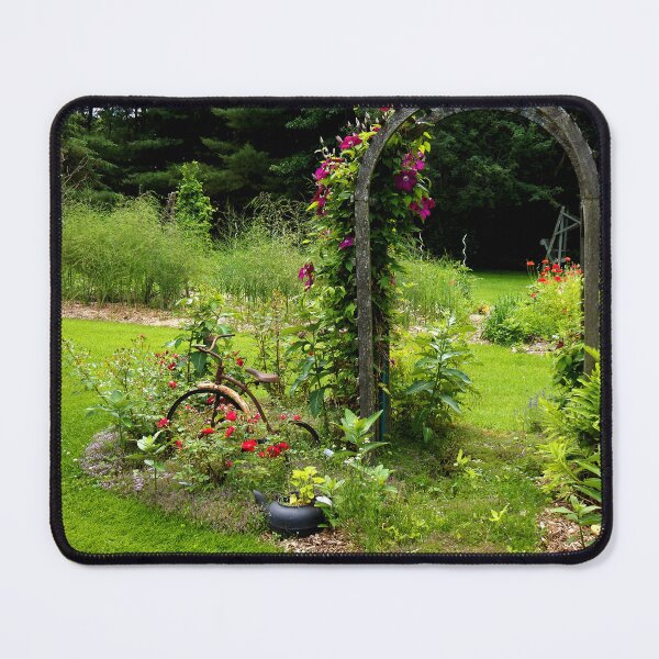 Item preview, Rustic Garden Arch with Vintage Bicycle and Colorful Flowers designed and sold by celinebisson.