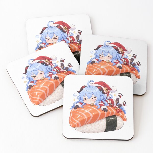 Item preview, Ganyu Genshin Impact Christmas Chibi Salmon Sushi Squish designed and sold by mildaclairmo.