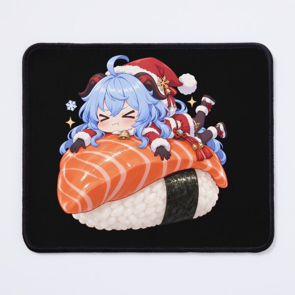 Item preview, Ganyu Genshin Impact Christmas Chibi Salmon Sushi Squish designed and sold by mildaclairmo.