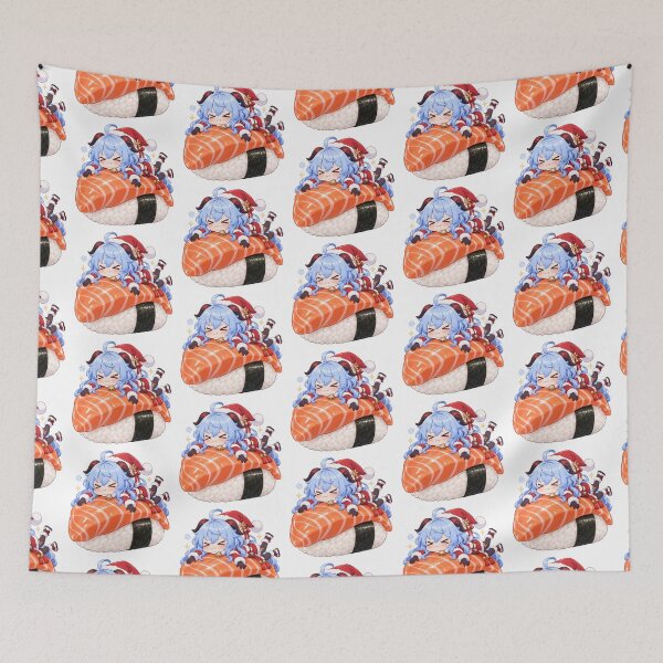 Item preview, Ganyu Genshin Impact Christmas Chibi Salmon Sushi Squish designed and sold by mildaclairmo.