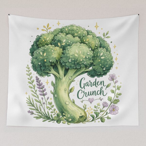 Item preview, Garden Crunch Cute Broccoli Tree Whimsical Vegetable Cottagecore Art designed and sold by inkoutninja.