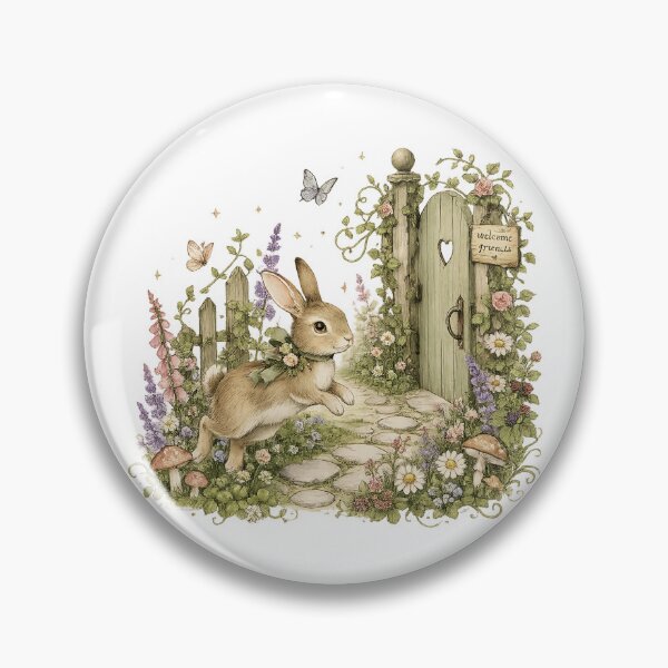 Item preview, Welcome Friends Cute Bunny Secret Garden Cottagecore Rabbit Art designed and sold by inkoutninja.