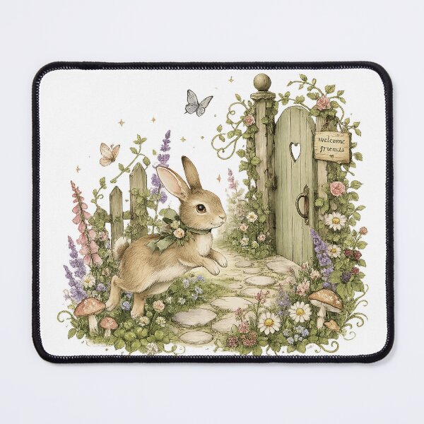 Item preview, Welcome Friends Cute Bunny Secret Garden Cottagecore Rabbit Art designed and sold by inkoutninja.