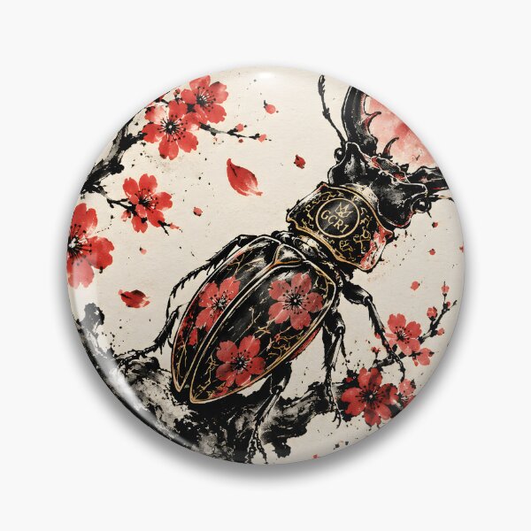 Item preview, GCR1 Sakura Spirit Beetle – Japanese Ink Wash Stag Beetle Art designed and sold by GCR1.