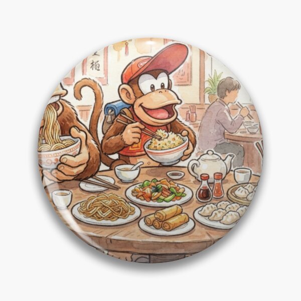 Item preview, Diddy Kong, (Donkey Kong) and toad eating in a chinese restaurant.  designed and sold by gorillazone_co.