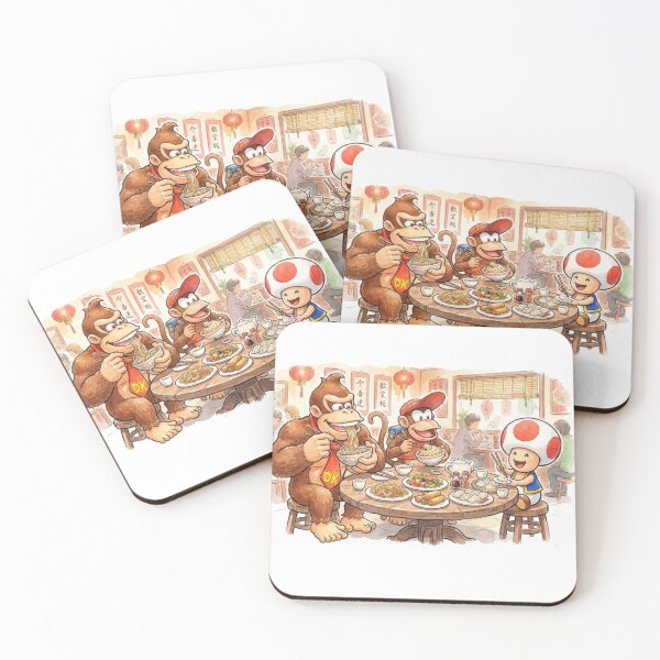 Item preview, Diddy Kong, (Donkey Kong) and toad eating in a chinese restaurant.  designed and sold by gorillazone_co.