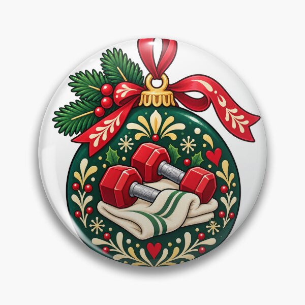 Item preview, Christmas Dumbbells and Gym Towel Bauble Illustration designed and sold by skyartdesign.