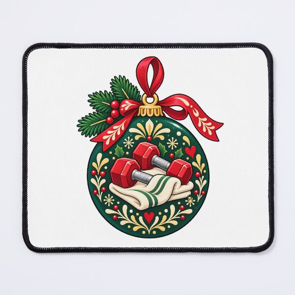 Item preview, Christmas Dumbbells and Gym Towel Bauble Illustration designed and sold by skyartdesign.