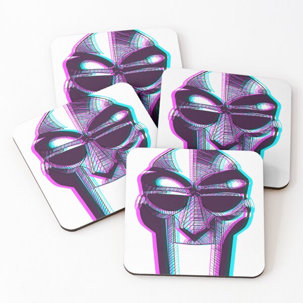 Item preview, MF DOOM Mask Illustration with Neon Glitch Effect designed and sold by Fibi-studio.