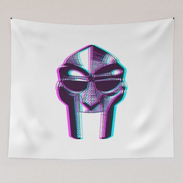 Item preview, MF DOOM Mask Illustration with Neon Glitch Effect designed and sold by Fibi-studio.