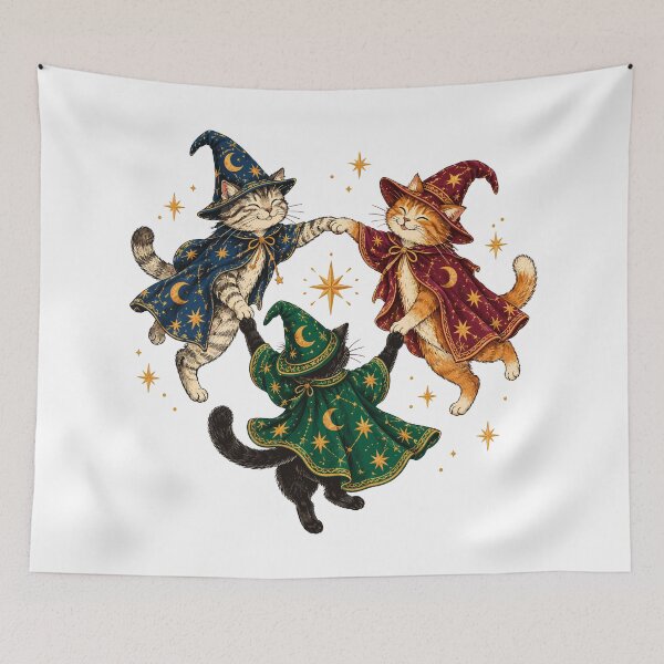 Item preview, Dancing Wizard Cats Magical Witchcraft Cat Art designed and sold by roni-harbor.