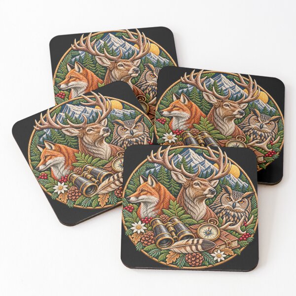 Item preview, Wildlife Embroidery Badge – Stag, Fox & Owl Mountain Nature Art designed and sold by Emoji Emblems.