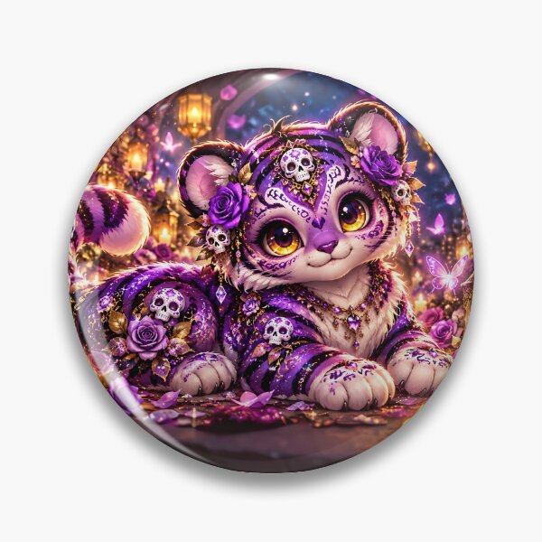 Item preview, Purple Fantasy Tiger Day of the Dead Sugar Skull Cute Kawaii Art designed and sold by kawaiiaianimals.