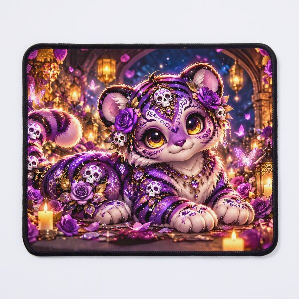 Item preview, Purple Fantasy Tiger Day of the Dead Sugar Skull Cute Kawaii Art designed and sold by kawaiiaianimals.