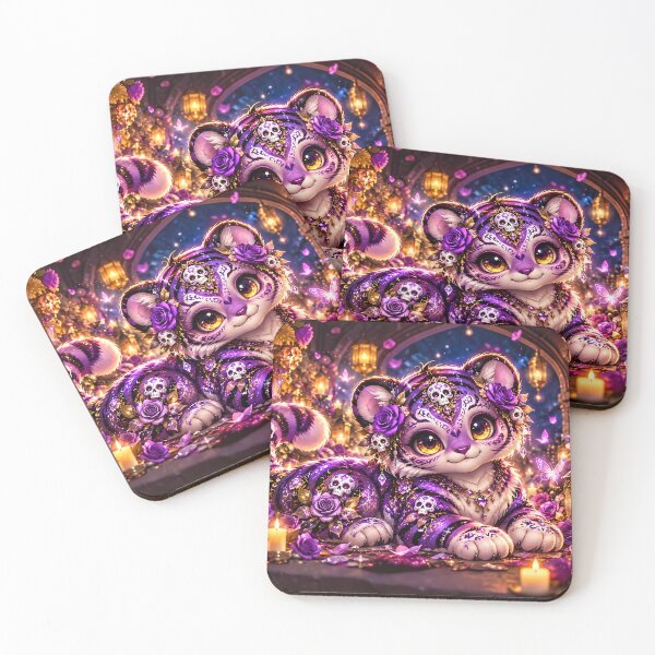 Item preview, Purple Fantasy Tiger Day of the Dead Sugar Skull Cute Kawaii Art designed and sold by kawaiiaianimals.