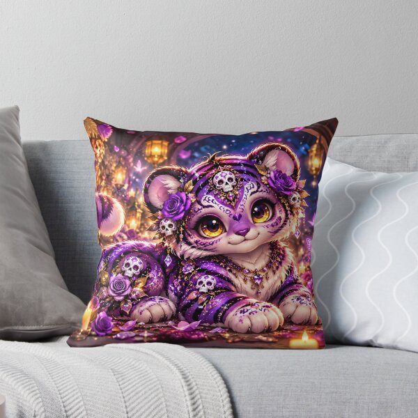 Item preview, Purple Fantasy Tiger Day of the Dead Sugar Skull Cute Kawaii Art designed and sold by kawaiiaianimals.