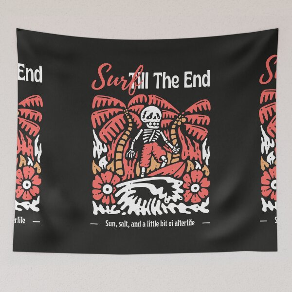 Item preview, Surf Till The End Skeleton Surfer Palm Trees designed and sold by SpiralStairShop.