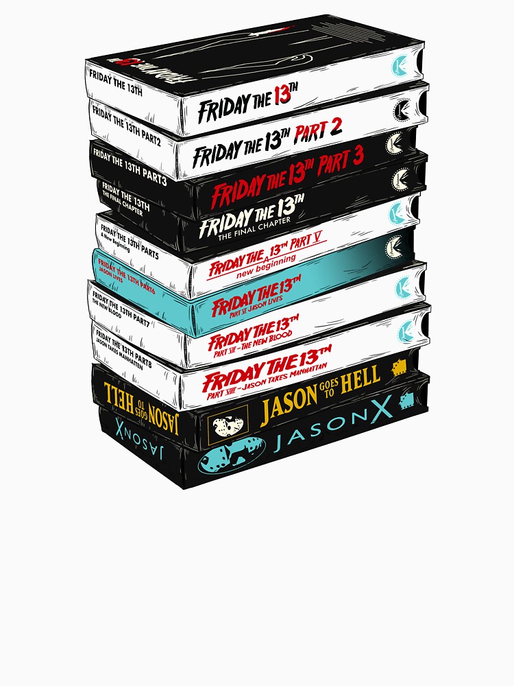 Thumbnail 7 of 7, Essential T-Shirt, Friday the 13th VHS stack designed and sold by TheUngrtflDead.