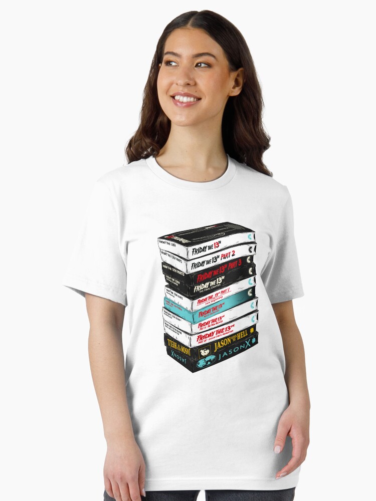 Thumbnail 2 of 7, Essential T-Shirt, Friday the 13th VHS stack designed and sold by TheUngrtflDead.