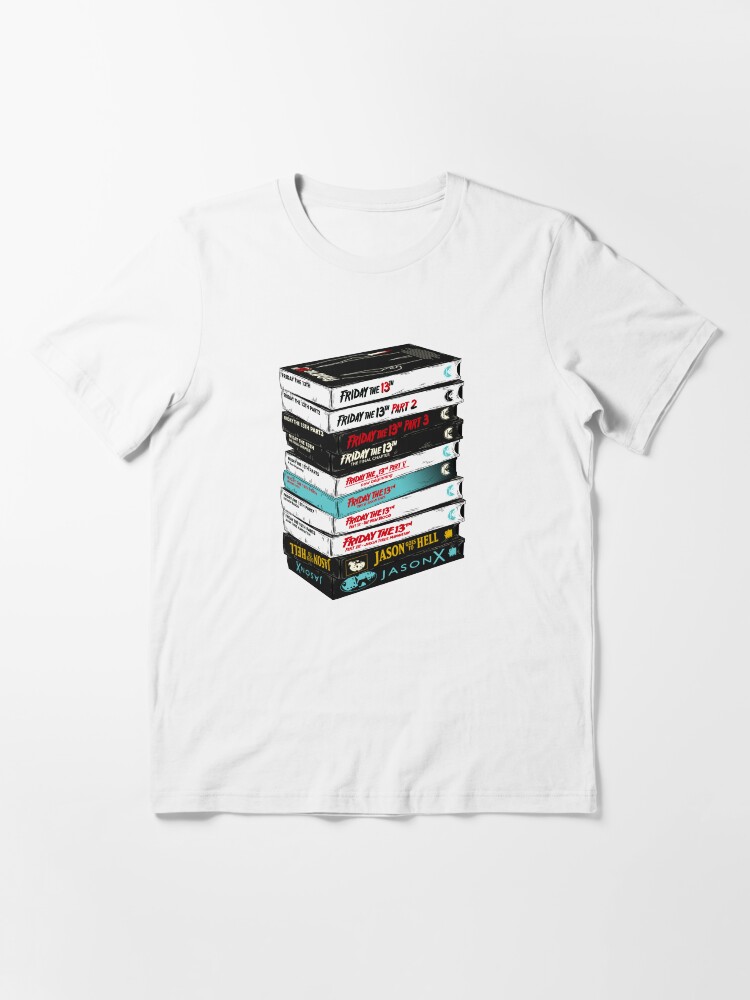 Thumbnail 3 of 7, Essential T-Shirt, Friday the 13th VHS stack designed and sold by TheUngrtflDead.