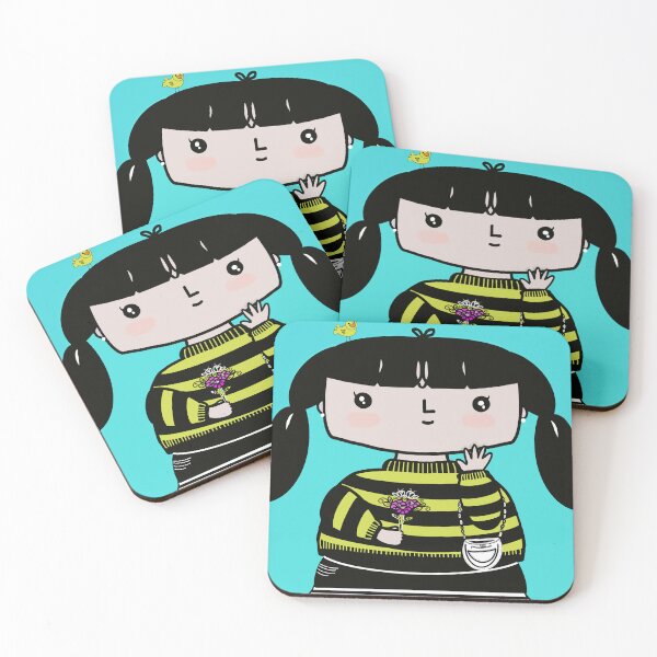 Item preview, Girl wearing striped sweaters with flowers and a bird designed and sold by Maticebysil.