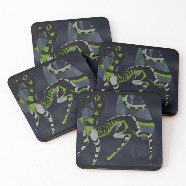 Item preview, Neon Green and Black Striped Creepy Creature in Dark Forest designed and sold by lcnsdjstrtrystd.