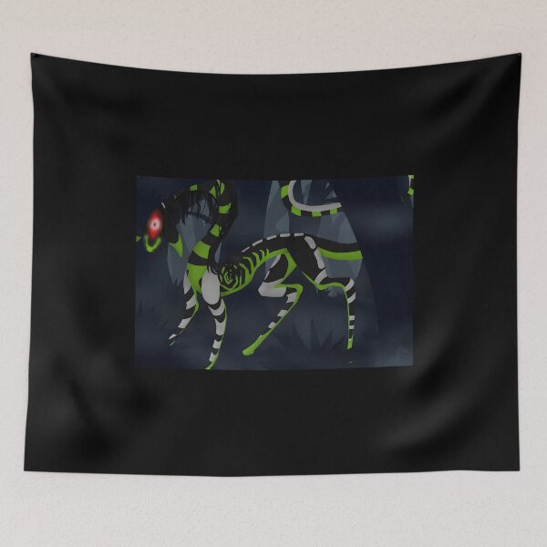 Item preview, Neon Green and Black Striped Creepy Creature in Dark Forest designed and sold by lcnsdjstrtrystd.