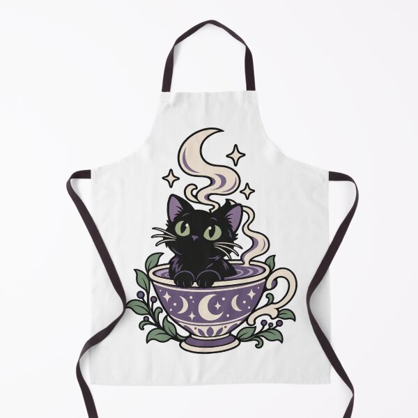 Item preview, Witchy Black Cat in a Teacup, Cute Magical Moon Halloween Art designed and sold by Greemo03.