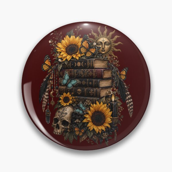 Item preview, Gothic Floral Skull with Books, Sunflowers & Boho  designed and sold by DrewRomeoCo.