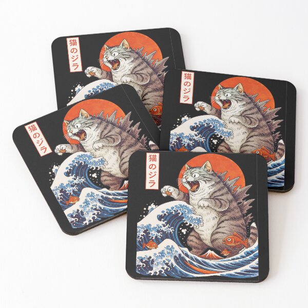 Item preview, Giant kaiju cat Wave Japanese Art designed and sold by Bob Meme Life.