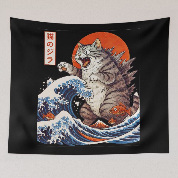 Item preview, Giant kaiju cat Wave Japanese Art designed and sold by Bob Meme Life.