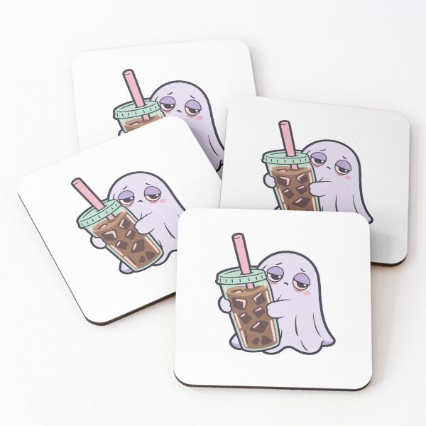Item preview, Tired Ghost Drinking Iced Coffee, Cute Halloween Coffee Lover Gift, Spooky Caffeine Addict designed and sold by Greemo03.