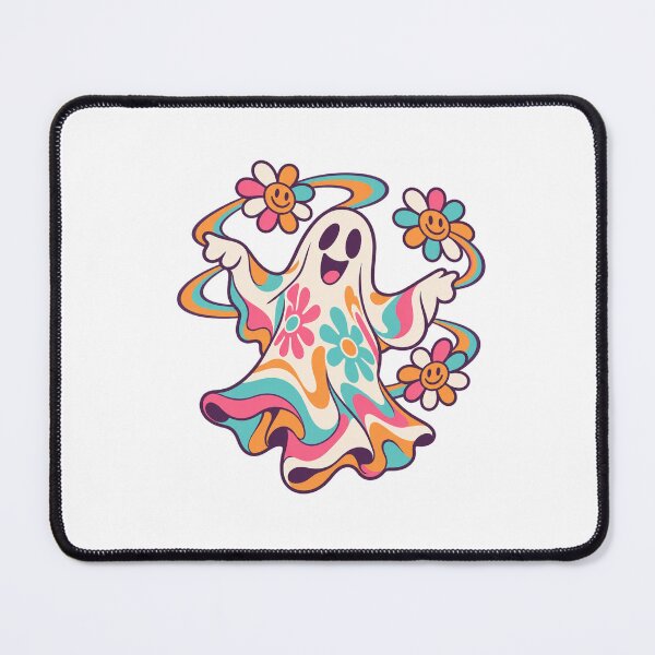 Item preview, Groovy Halloween Ghost with Smiley Flowers, Retro 70s Psychedelic Art, Cute Spooky Gift designed and sold by Greemo03.