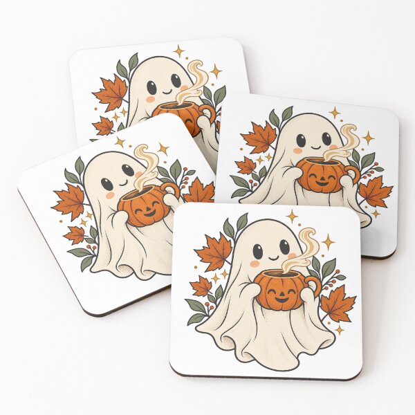Item preview, Pumpkin Coffee Ghost with Autumn Leaves designed and sold by NewAgeNexus.