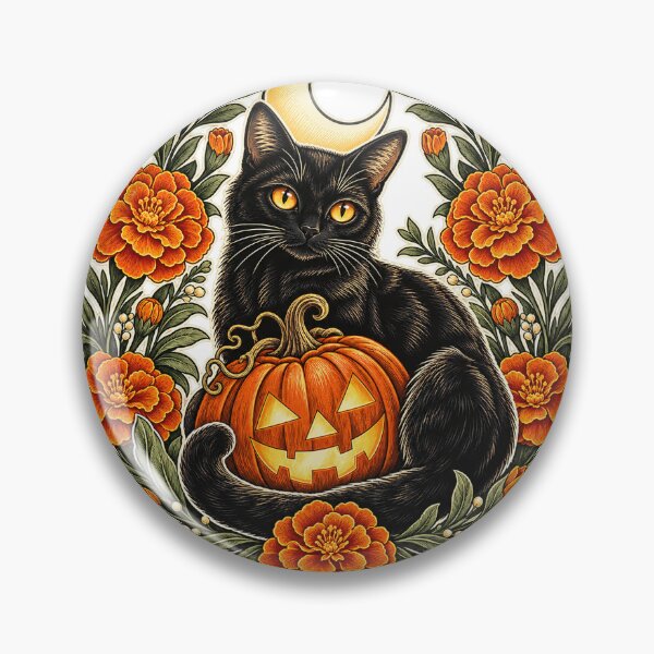 Item preview, Midnight Black Cat and Pumpkin Botanicals designed and sold by NewAgeNexus.