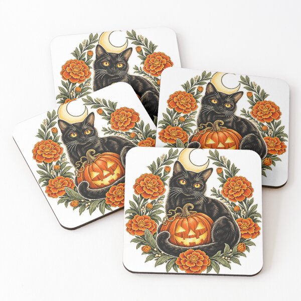 Item preview, Midnight Black Cat and Pumpkin Botanicals designed and sold by NewAgeNexus.