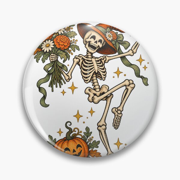 Item preview, Dancing Skeleton with Autumn Flower Bouquet designed and sold by NewAgeNexus.