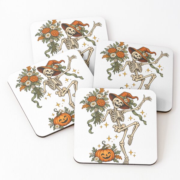 Item preview, Dancing Skeleton with Autumn Flower Bouquet designed and sold by NewAgeNexus.