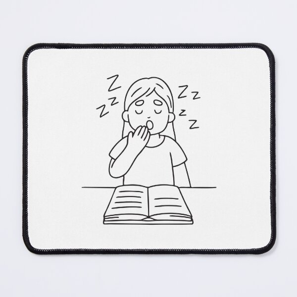 Item preview, A girl yawning beside a journal with sleepy handwriting designed and sold by rasagamastore.