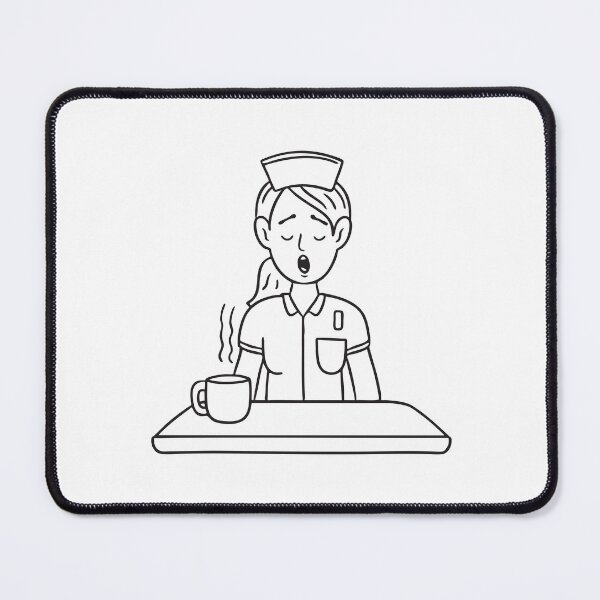 Item preview, A nurse yawning near a steaming mug on a wooden tray designed and sold by rasagamastore.